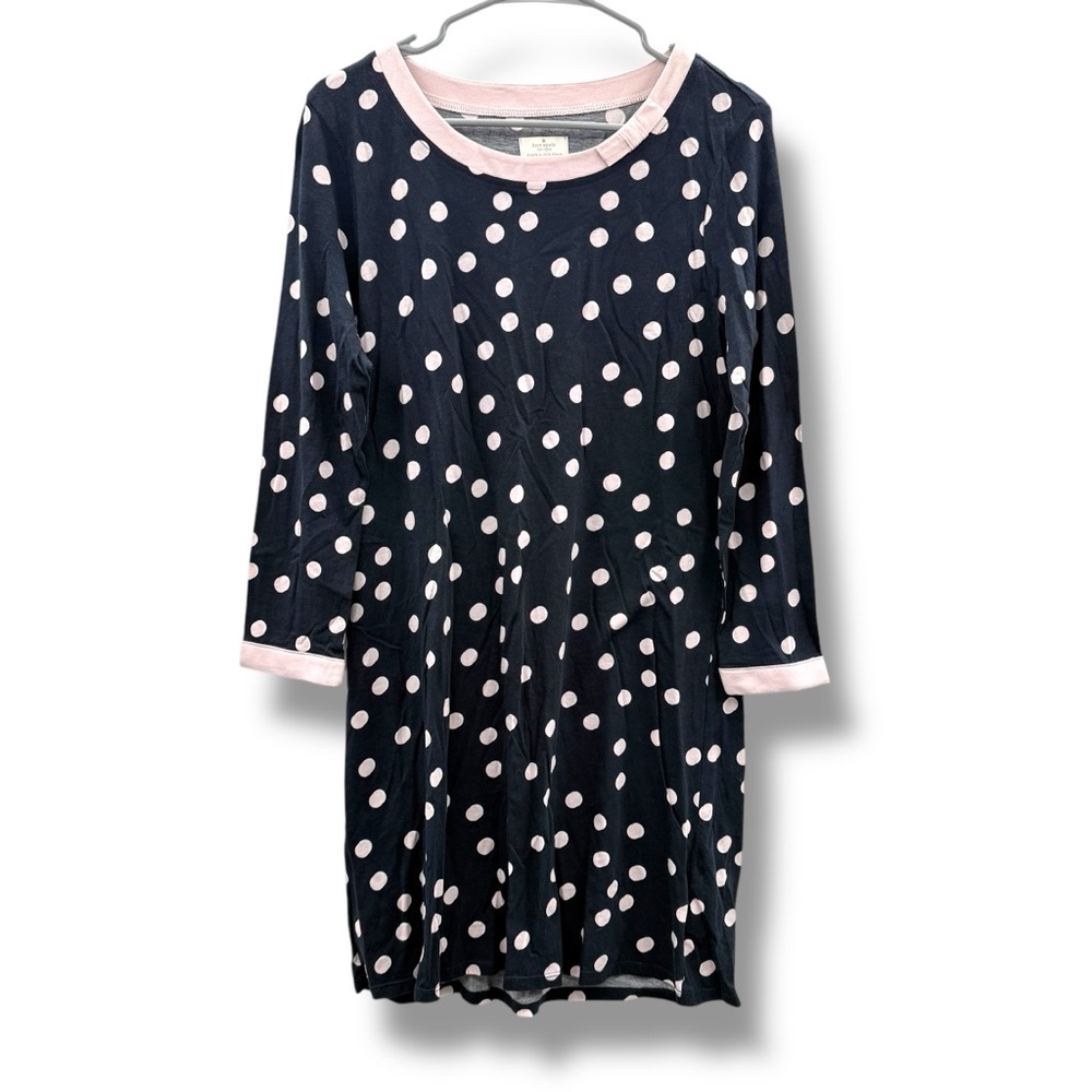 Kate Spade Navy Blue & Pink Polka Dot 3/4‎ Sleeve Pajama Dress Sz M Nightgown